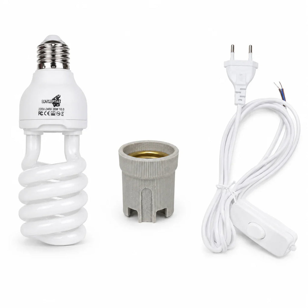 Bombilla UVB para reptiles con portalámparas y cable de encendido, ideal para terrarios y hábitats naturales