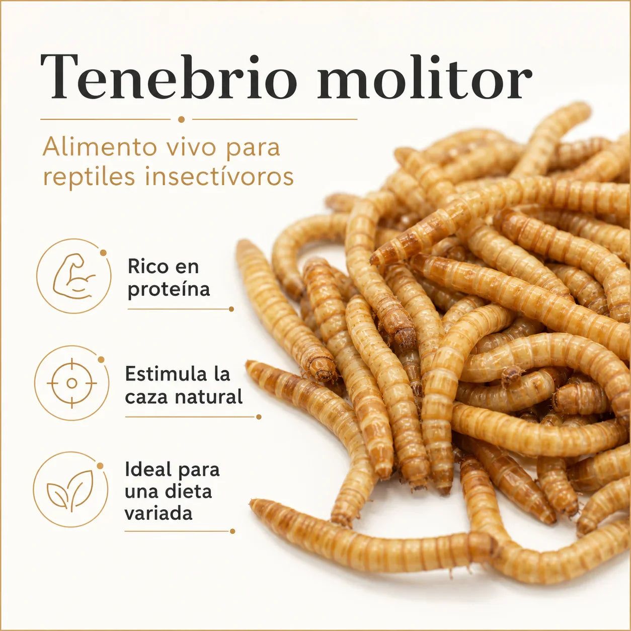 Tenebrio molitor, alimento vivo rico en proteína para reptiles insectívoros