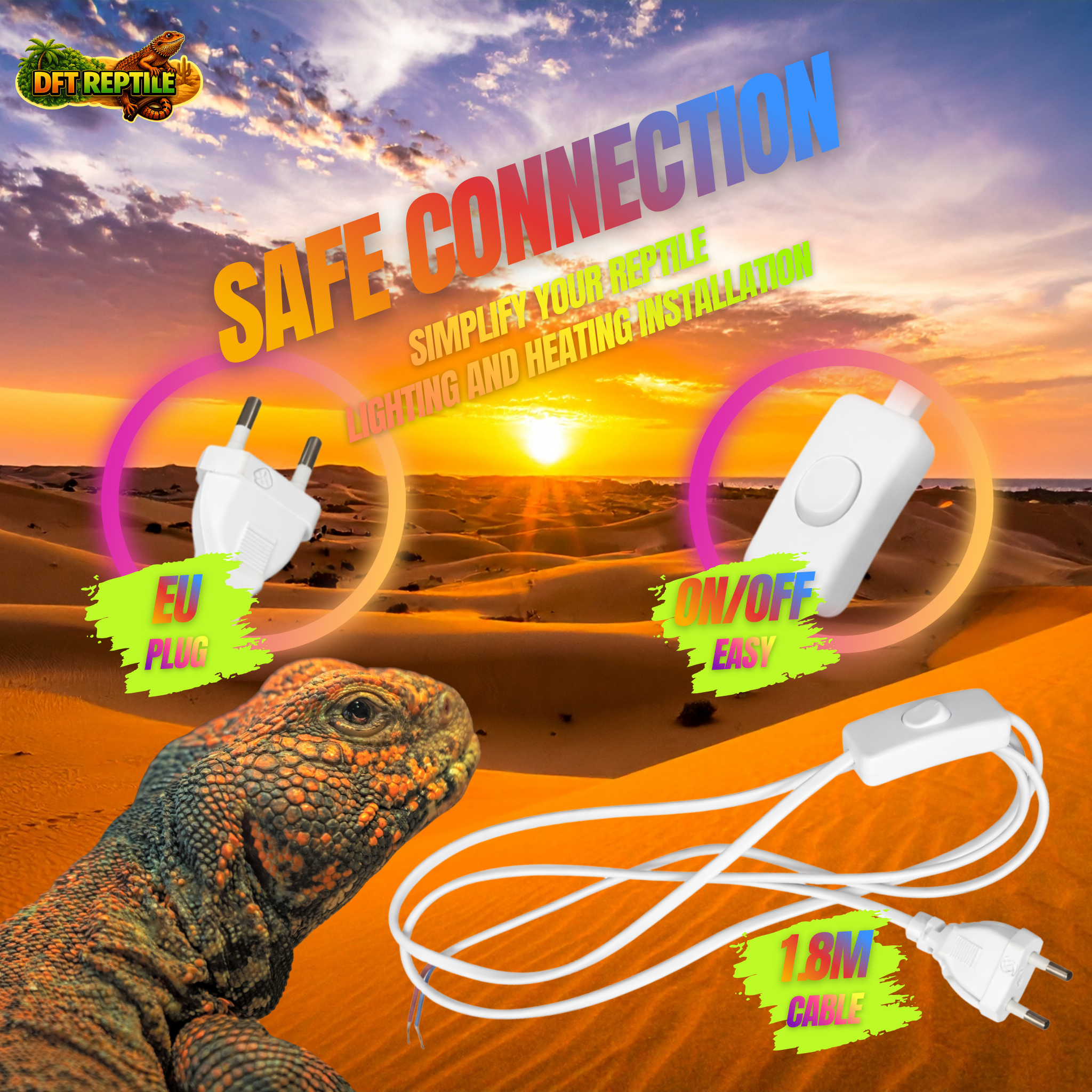 Cable con interruptor y enchufe europeo para iluminación de terrarios de reptiles