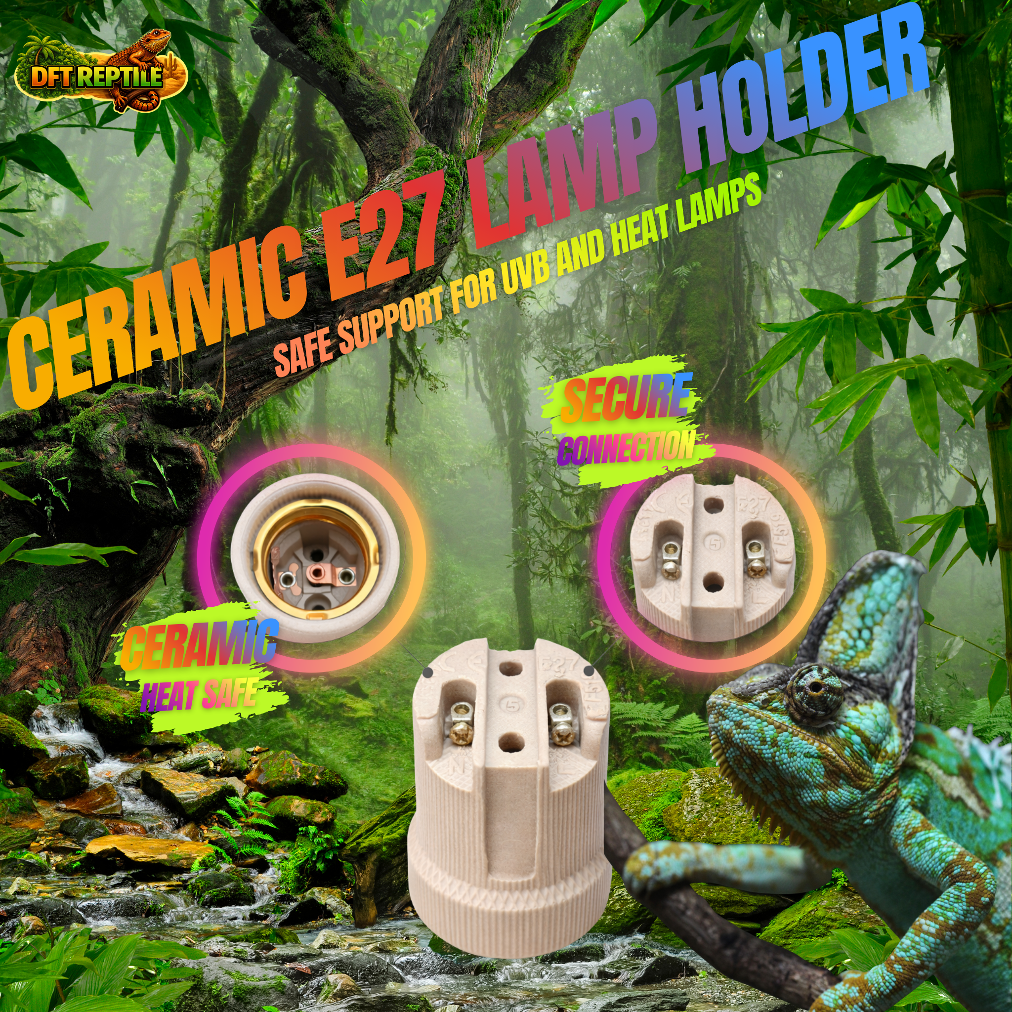 Casquillo cerámico E27 resistente al calor para bombillas UVB y lámparas de terrario
