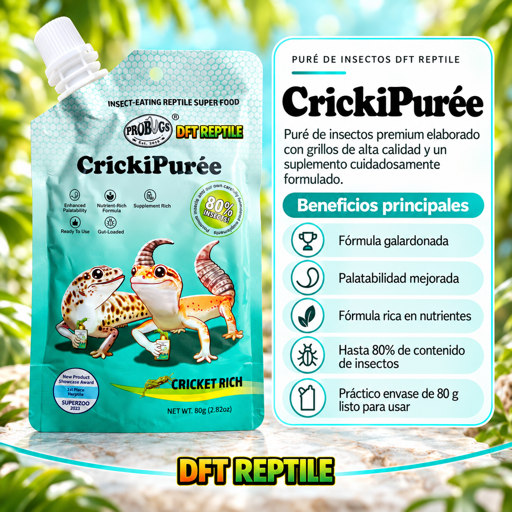 Beneficios de CrickiPuree, alimento en puré elaborado con insectos para reptiles 