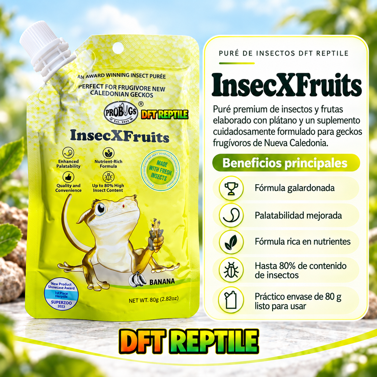Beneficios de InsecXFruits, alimento en puré elaborado con frutas e insectos para reptiles