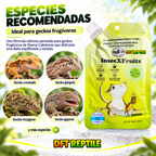 Especies de reptiles recomendadas para InsecXFruits, puré de platano, gusano de la harina y mango para reptiles 