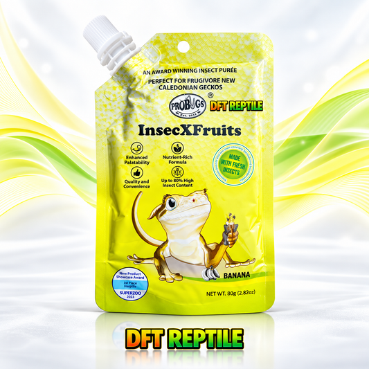 InsecXFruits, puré de frutas e insectos con platano, gusano de la harina y mango para reptiles de DFT Reptile