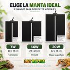 Comparativa de mantas térmicas DFT REPTILE de 7W, 14W y 20W en tres tamaños