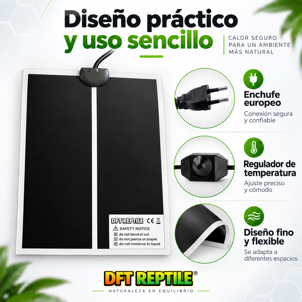 Manta térmica para terrario DFT REPTILE con regulador de calor ajustable y enchufe europeo
